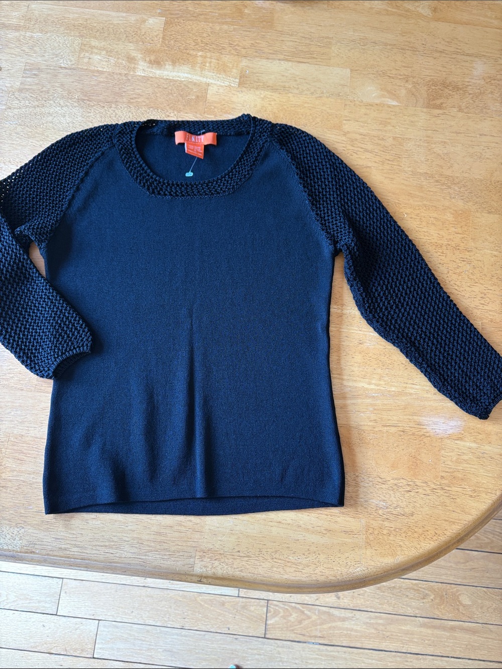 Finity Women’s Black Mixed Knit Sweater Size S Runs XS NWOT